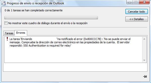 Error 0x800CCC78 en Outlook