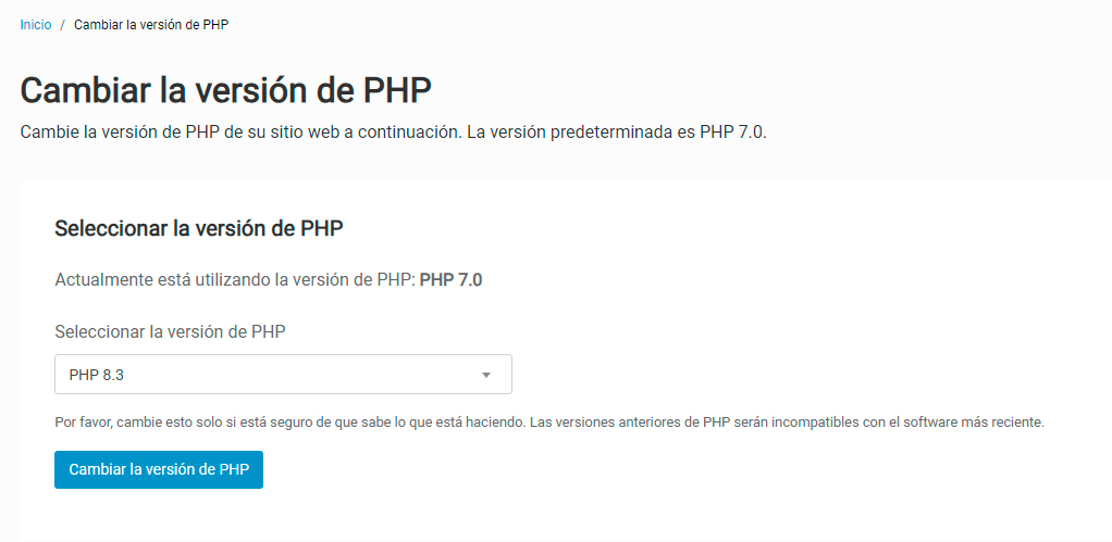 ¿Cómo cambiar la versión de PHP?